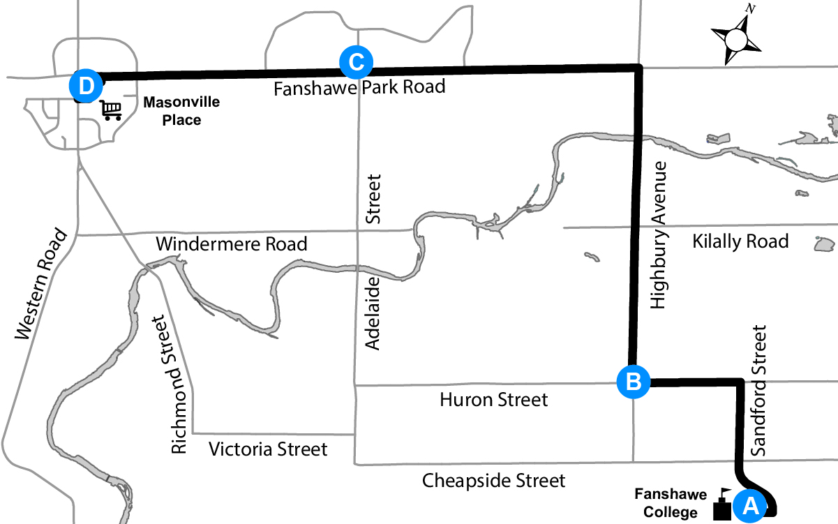 Route 25 – Fanshawe College – Masonville Place – London Transit Commission