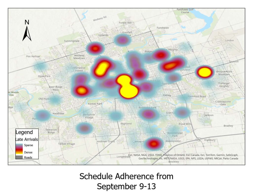 A heat map of rider concentration across the city.